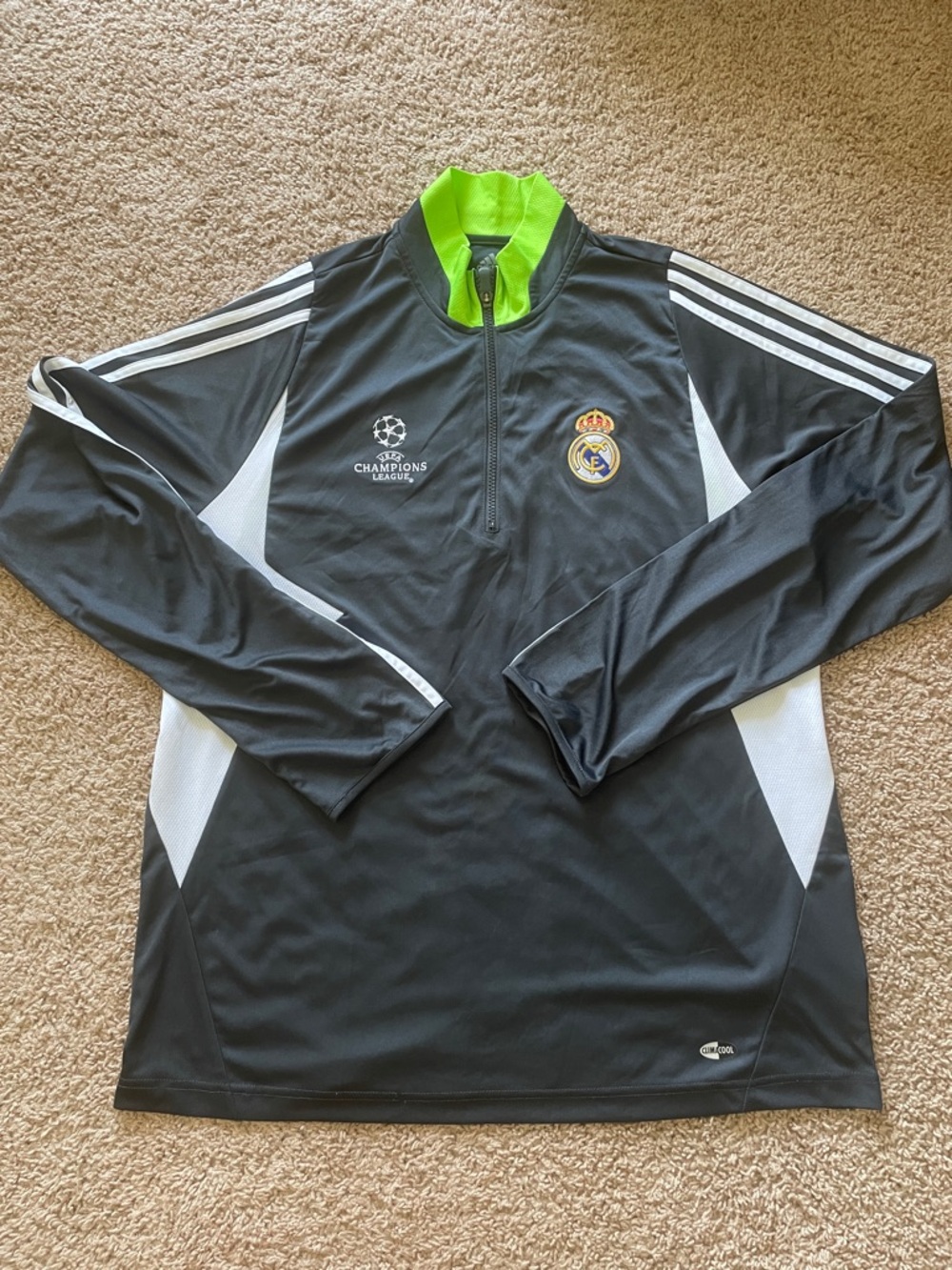 adidas Real Madrid Black White Training Top with Neon Green Trim